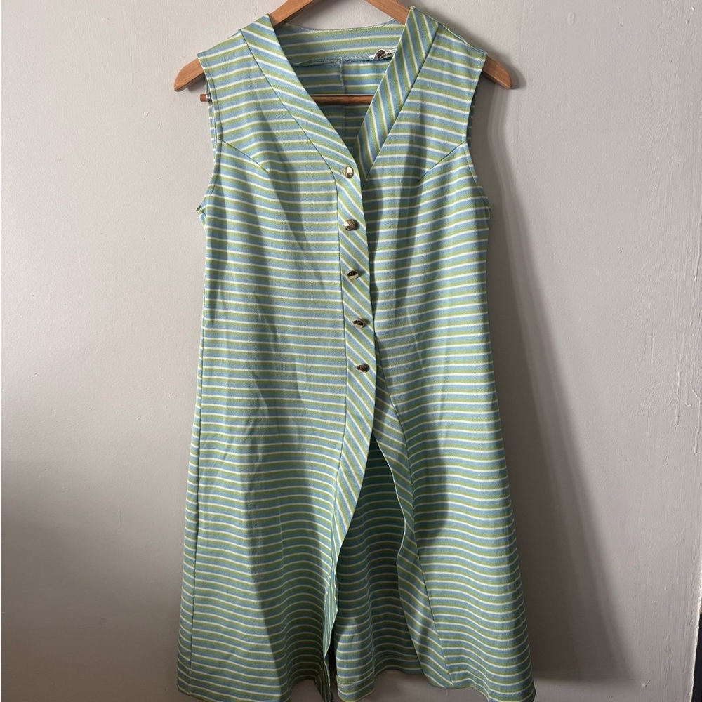 Vintage 70 Striped Sleeveless Vest Montgomery Ward XS Blue Green White